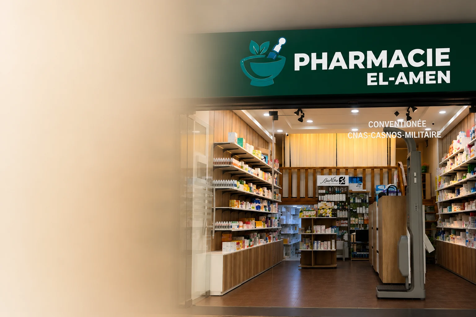 Façade et intérieur de la Pharmacie EL-AMEN